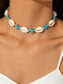 Bộ dây chuyền mặt dây chuyền hình sao biển đính ngọc trai phong cách Bohemian (4 chiếc/12 chiếc) dành cho nữ, thích hợp cho tiệc bãi biển hoặc làm quà tặng (Kích thước hạt và vỏ sò có thể khác nhau). - Nhiều màu - Xem 14