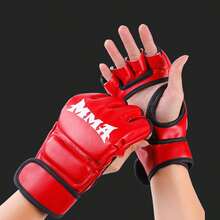 1 Pair Adult Half-Finger MMA Boxing Training Gloves, Suitable For Sanda, Muay Thai, MMA And Other Sports. White, Red, Black - Multicolor - View 1