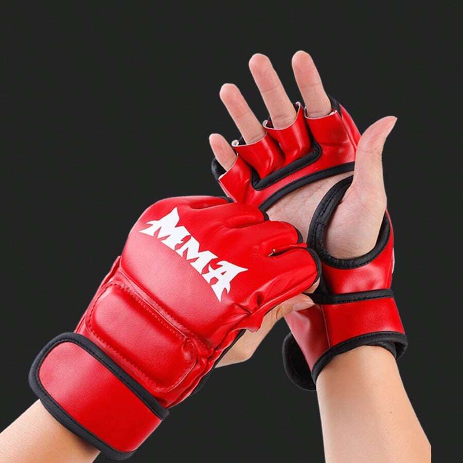 1 Pair Adult Half-Finger MMA Boxing Training Gloves, Suitable For Sanda, Muay Thai, MMA And Other Sports. White, Red, Black - Multicolor - View 1