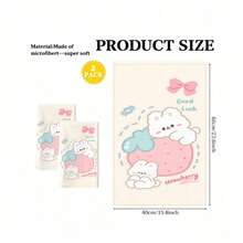 1pc/2pcs/4pcs Strawberry Rabbit Print Absorbent Towel With Good Luck Letter, Machine Washable Quick Dry Face Towel, Home Kitchen Bathroom Hand Towel - Multicolor - View 2