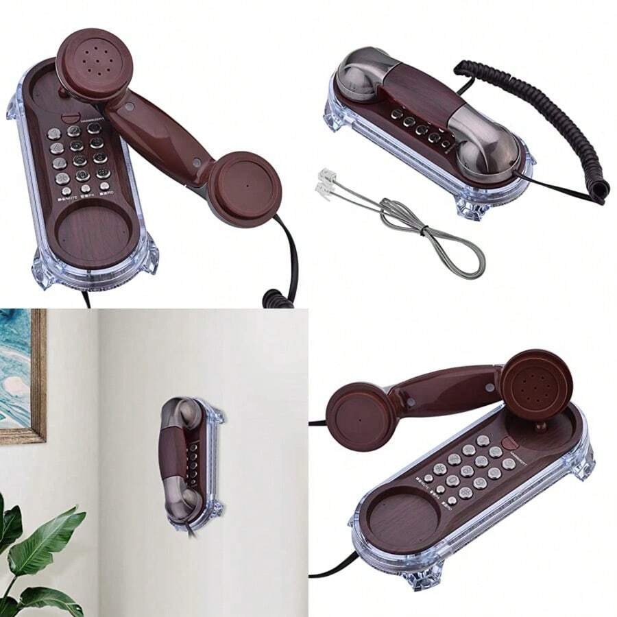 Cocoarm Teléfono Vintage Teléfono Retro Montado en la Pared con Luz de Fondo Azul de Diseño Ergonómico Claves Anti-Ropa para Decoración de la Oficina en Casa - Azul - Ver 1