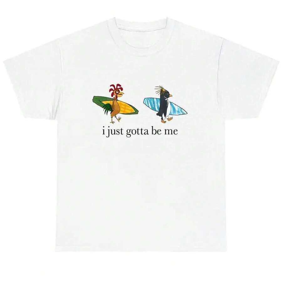 "Go With The Flow" Printed T-Shirt Soft Breathable Cotton Casual Loose Top Comfy Summer Tee For Outdoors And Travel - White3 - View 1