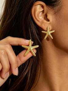 1 Pair French Vintage Starfish Earrings For Women, Stainless Steel, Hypoallergenic, Fade-Resistant, French, Bohemian, Stainless Steel Studs, Summer Beach Vacation, Daily Commute, Date, Party, Gift - Multicolor - View 8
