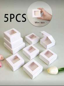 10/30 piezas Cajas de regalo mini blancas y marrones con ventana transparente, pequeñas cajas de papel para joyas, dulces, galletas & recuerdos de fiesta - Blanco - Ver 38