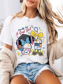 2026 Style Women's Graphic T-Shirt With A Magical Mouse Head Print. This Women's Summer T-Shirt With A Crew Neck Is Made From Soft, Comfortable 100% Cotton Fabric And Is Perfect - 白色 - 查看 1