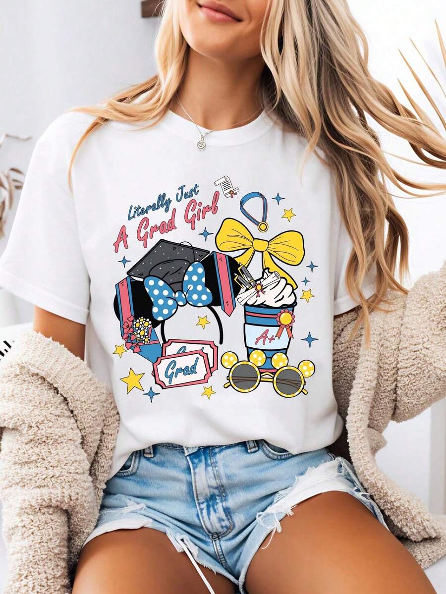 2026 Style Women's Graphic T-Shirt With A Magical Mouse Head Print. This Women's Summer T-Shirt With A Crew Neck Is Made From Soft, Comfortable 100% Cotton Fabric And Is Perfect - 白色 - 查看 1