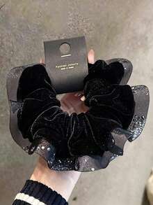 1pc Large Scrunchie, Luxury High-End Low Ponytail Hair Tie, Vintage Bun Hair Tie Hair Accessory Women's Hair Accessory Scrunchie Elastics Rubber Bands - Multicolor - View 3