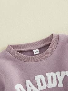 Baby Girls Jumpsuit, Long Sleeve Crew Neck Embroidery Letters Casual Romper Clothes - Purple - View 8