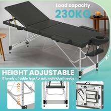Table de massage à 3 zones réglables en hauteur, table de massage pliable, table/lit de massage portable avec accessoires, appui-tête, accoudoirs et sac de transport, noir/blanc/beige - Noir - Voir 3