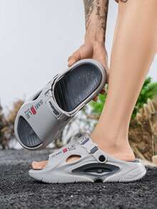 Men's Functional Style 2-In-1 Wearable Slippers, Soft Sole, Thick Bottom Height-Increasing Clog Shoes, Comfortable Versatile Design, Summer Essential, Anti-Slip, Breathable, Adjustable Strap, Slip-On Sandals, Suitable For Beach And Daily Wear, Hollow Out Breathable Soft Thick Bottom Clogs, Gray Functional Style Clogs, Unisex 2-In-1 Wearable Slippers, Men's Item - Grey - View 6