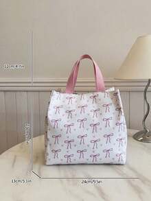 Portable Insulated Lunch Bag, Bento Bag, Dinner Thermal Bag, Thickened Cute Lunch Fruit Bag For Students, Bow Knot Pattern - Beige - View 9