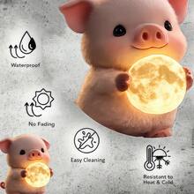 Acrylic Cute Animal Garden Yard Stake 2D Flat Printing Piglet Holding Glowing Moon Outdoor Decor Waterproof Lawn Ornament Adorable Baby Pig With Light Ball Patio Pathway Flower Bed Home Art Spring Summer Best Gift For Mom Grandma Women Kids Girls - Piggy - View 2