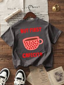 3pcs/Set Kaos Kasual Musim Panas untuk Balita Perempuan, Atasan Lengan Pendek Lembut & Bernapas dengan Motif Kopi dan Stroberi - MultiWarna - View 8