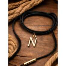 Leatherette Necklace With Personalized Letter, Gold Plated (N, Brown) - N - View 2