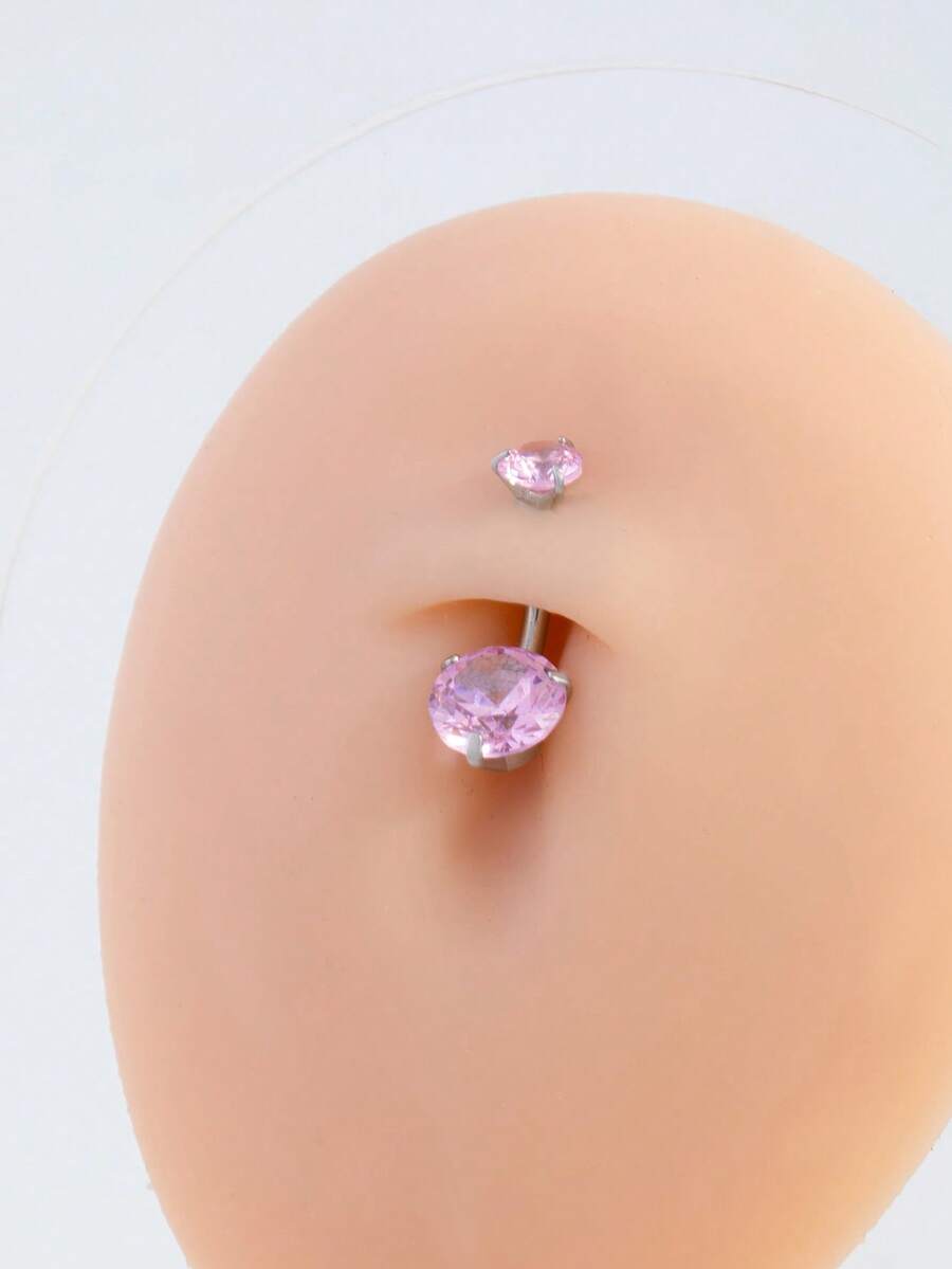 1件极简主义不锈钢立方氧化锆装饰肚脐环，女士身体饰品 - 彩色 - 查看 1
