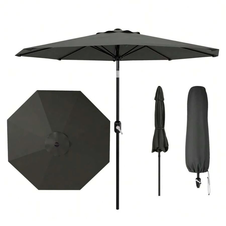 270cm Parasol With Crank And Tilt Function, UV50+ Resistant, Water Resistant, With 8 Ribs, For Garden, Terrace, Balcony And Pool - gris - Ver 1