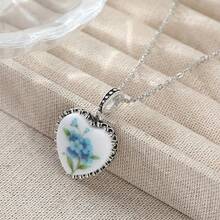 Artistic Style Vintage Blue Flower Heart Necklace, Suitable For Women's Daily Casual Wear, Pair With Fresh And Versatile Accessories - Multicolor - View 4