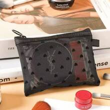 1pc Minimalist Mesh Makeup Bag, Cosmetic Bag, Skincare Bag, Toiletry Bag, Packing Box, Cruise Essentials, Dorm Essentials, Wedding Bridesmaid Gift, Mom Gift, Birthday Gift, Gift For Friends And Teachers, Home Decor, Bathroom Living Room Bedroom Bathroom Storage Bag - Black - View 3