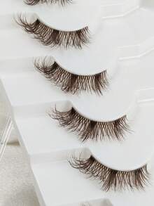Hinarin 7 Pairs D Curl Brown Half-Strip Lashes Transparent Stem Natural Fluffy Brown False Eyelashes Transparent Stem Cat Eye Effect Faux Mink Lashes Reusable Create Natural Beautiful Lashes For Festivals Parties - Black - View 5