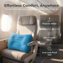 1pc Inflatable Pillow, Foldable And Portable, Press To Inflate, Soft Fleece Pillow, Suitable For Travel, Airplane, Car, Home, Office Nap, Camping And More. Lightweight And Foldable, Travel Essential. - Blue - View 6