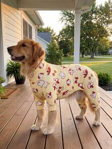 Pijama casual de dibujos animados de 4 patas para perro, para el hogar, primavera/verano, perros medianos y pequeños - Amarillo - Ver 3