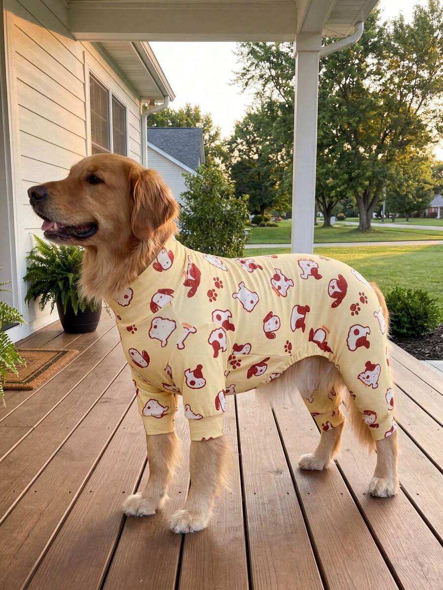 Dog 4-Legged Cartoon Casual Pajamas For Home, Spring/Summer, Medium And Small Dogs - Yellow - View 1