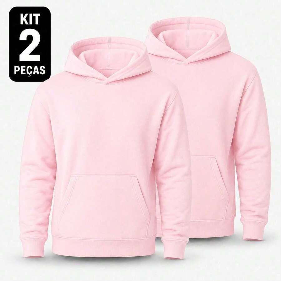 Set Of 2 Plain Kangaroo Jackets, Unisex, Comfortable Basic Winter Warmth - 2 Rosa - View 1