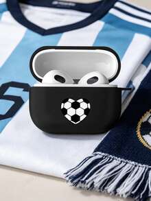 Funda de teléfono Apple con patrón de corazón de fútbol, silicona negra, a prueba de golpes, carcasa blanda, compatible con 1/2/3/Pro/Pro2/Pro3, estilo deportivo, personalizada - Blanco y Negro - Ver 2