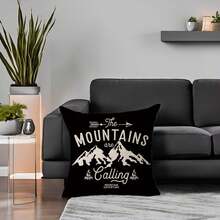 1pc Mountains Are Calling Pillowcase Adventure Arrow Campfire Outdoor Adventure Mountain Forest Tree Pillowcase Cushion Cover For Decoration Single Side Without Pillow Core - Black and White - View 4