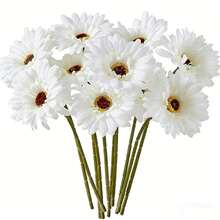 2/4/10/20支人造絲非洲雛菊花莖，大宗假雛菊，適用於DIY手工藝、居家、婚禮派對花瓶中心裝飾、桌面花環裝飾 - 白色 - 查看 2