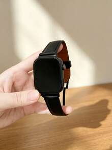 1件中性荔枝紋皮革智慧手錶錶帶，適用於 Redmi Watch 5 Lite/5 Active/4/5/6，時尚休閒透氣快拆摺疊磁吸錶帶，手腕配件 - 黑色 - 查看 5