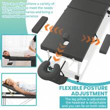 Table de massage à 3 zones réglables en hauteur, table de massage pliable, table/lit de massage portable avec accessoires, appui-tête, accoudoirs et sac de transport, noir/blanc/beige - Noir - Voir 4