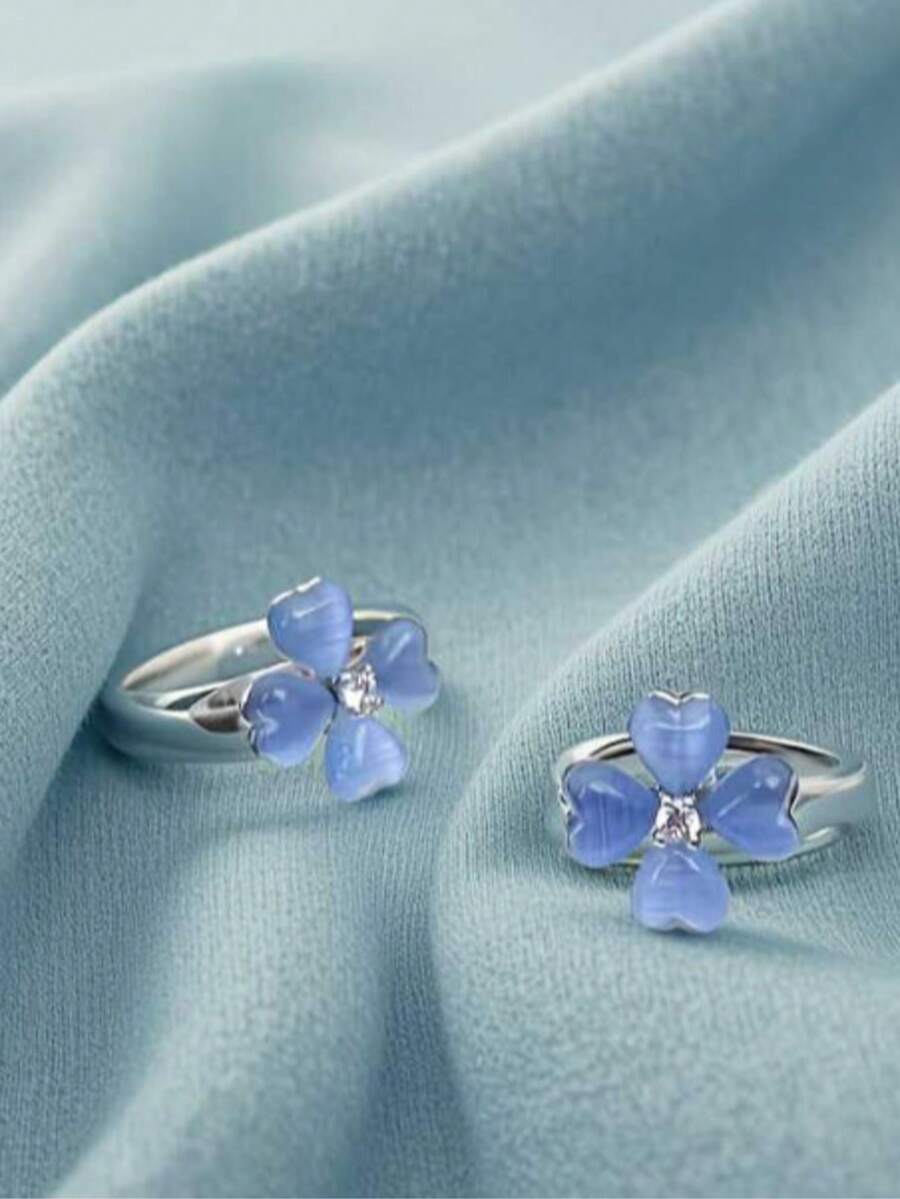 1pc Summer Versatile Transparent High-End Design Fashionable Dreamy Floral Earrings - Baby Blue - View 1