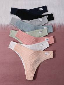 8Pcs/Set Tangas Para Mujer Women's Cotton Thongs Panties Comfortable Underwear Breathable Lingerie - 彩色 - 查看 6