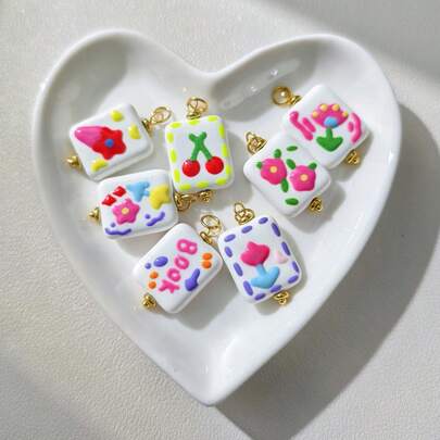1pc Ceramic Flower Pendant Colorful Floral Charm Suitable For Necklace Bracelet Earrings Decoration Perfect For Vacation