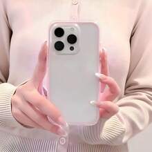 1pc Pink Personalized Border 2-In-1 Transparent Minimalist Full Coverage Soft Phone Protective Case Compatible With IPhone 17 16 15 14 13 12 11 Pro Max Unisex, Smartphone Protective Cover, Device Protection Accessory, Minimalist Style Phone Case, Transparent Minimalist Style, Style-Conscious Users, Tech Accessory Enthusiasts, Personal Device - Pink - View 3