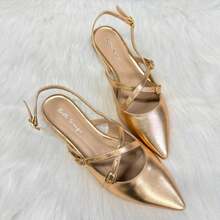 Women's Comfortable Casual Patent Leather Slingback Sandal With Buckle - Rose Gold Metallic - View 2