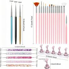 26件完整美甲用品套裝 - 繪畫刷、勾線筆、美甲展示架、黏貼膠帶和點花工具，完整美甲套組 - 彩色 - 查看 7