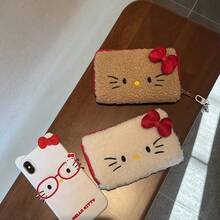 1pc Cute Embroidered Plush Three Dimensional Bow Storage Red Checkered Inner Pen Bag Suitable For Students And Teenagers' Study Supplies - Multicolor - View 6