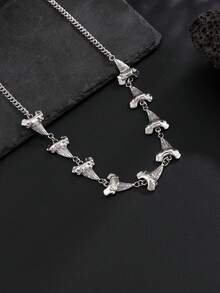 1 buah Kalung Gigi Hiu Logam yang Dipersonalisasi, Kalung Rantai Geometris, Perhiasan Menawan, Hadiah untuk Pria, Hadiah Hari Ayah - Perak - View 5