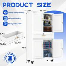 Metal Garage Storage Cabinets With Wheels And Drawers, Steel Filing Cabinets For Home Offices, 71 Inch High Tool Cabinets, Metal Cabinets With 4 Locked Doors And 3 Adjustable Shelves - B - View 2