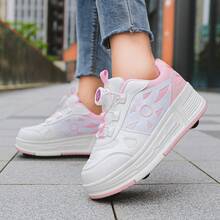 Sepatu Roda 4 Roda untuk Anak Perempuan dengan Hiasan Kupu-kupu Kecil, Roda TPR yang Dapat Dilepas, Meluncur dan Berjalan Cepat, Sepatu Olahraga Sepanjang Musim - Coral Pink - View 9