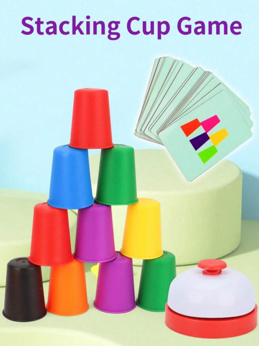 Cup Stacking Game Set, Desktop Puzzle Competition Game, Color Sorting Recognition Early Education Training, Logical Thinking Training, Cup Stacking Interactive Toy, Boys Girls Children's Day Party Gift - Multicolor - View 1