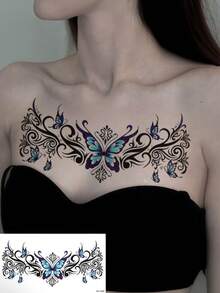 4 Sheets Realistic Butterfly & Flower Tramp Stamp Temporary Tattoo Stickers, Body Art For Women, Music Festival Graduation Holiday Favors - Multicolor - View 4