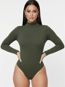 Women's Bodysuit With High Neck And Long Sleeves - Verde - Ver 10