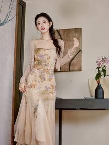 Women Long Dresses - Khaki - View 6