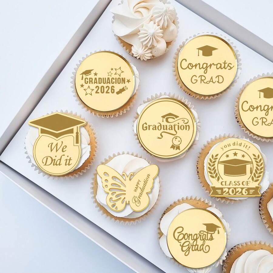 5 Set/10 Set Hiasan Kue Cupcake Cermin Emas untuk Wisuda, Selamat Wisuda 2026, Dekorasi Kue Pesta Wisuda - MultiWarna - View 1