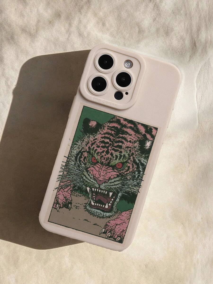 Funda de teléfono de silicona líquida con rayas de tigre rosa estilo Ukiyo-E japonés, protección completa del Body, a prueba de golpes y caídas, carcasa de goma suave TPU compatible con iPhone - Multicolor - Ver 1