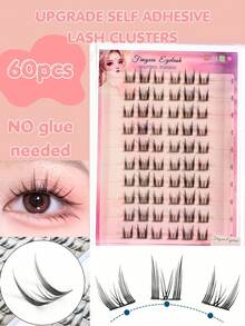 Glue-Free Cat Eye False Eyelashes, 60 Clusters, Japanese And Korean Style, Cat Eye Makeup, D Curl, 7-14mm Mixed Length, DIY Time-Saving Makeup, Suitable For Beginners, Reusable, Perfect For Commuting, Selfies, Travel, Gatherings, Holidays, Parties, Gift For Best Friend, Girlfriend - C - View 8