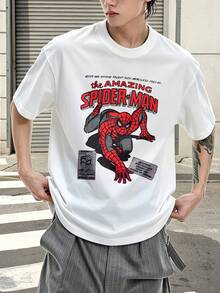 Marvel Marvel Comics Spider Man Comic Style Print Graphic T Shirt 100 Percent Cotton Men Clothes Men's Shirt Summer Holiday Outfits Marvel Series Men's Gifts Streetwear - 白色 - 查看 5